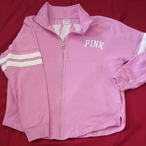 PINK Victoria's Secret Zipper Hoodie in Light Pink and White Womans Size Xs